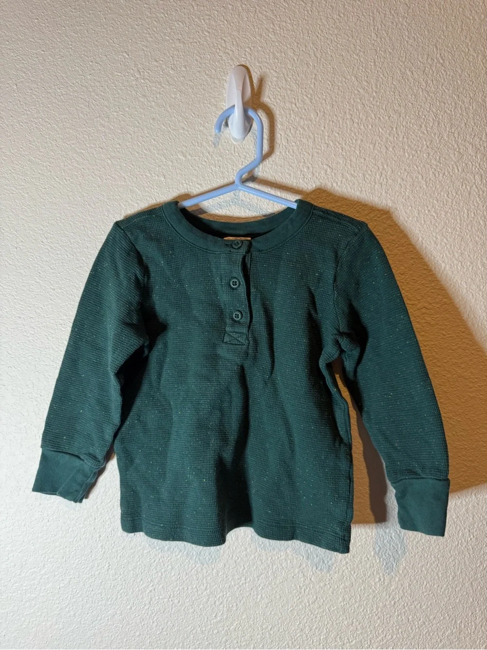 Kids Long-Sleeve Henley Top in Dark Green